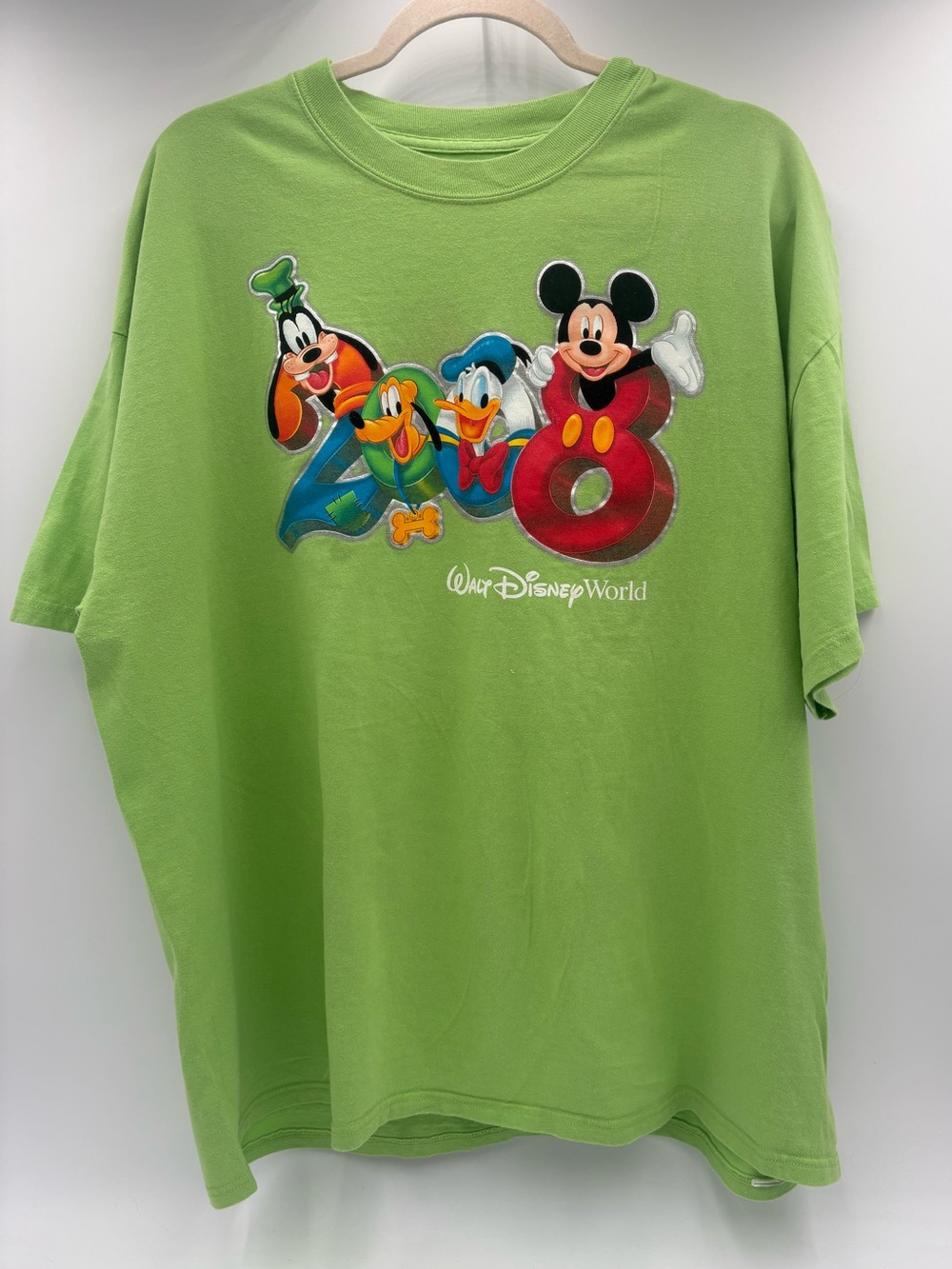 Walt Disney World 2008 Mickey Goofy Donald Pluto T Shirt 2XL Green Y2K